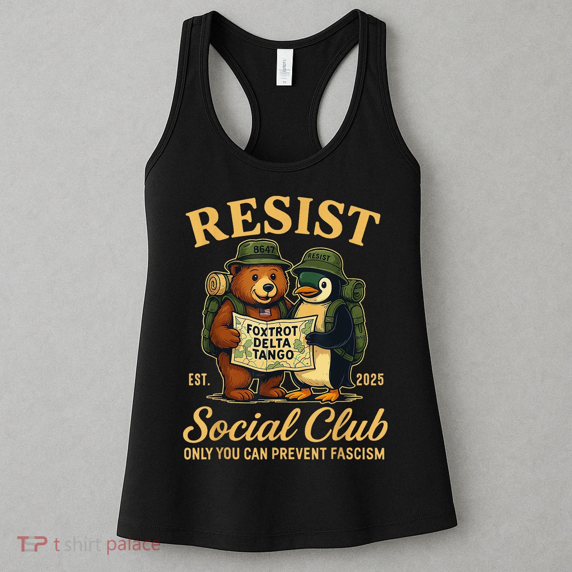 Funny Penguin Resist Penguins Protest Against Tariffs Women's Tank Top