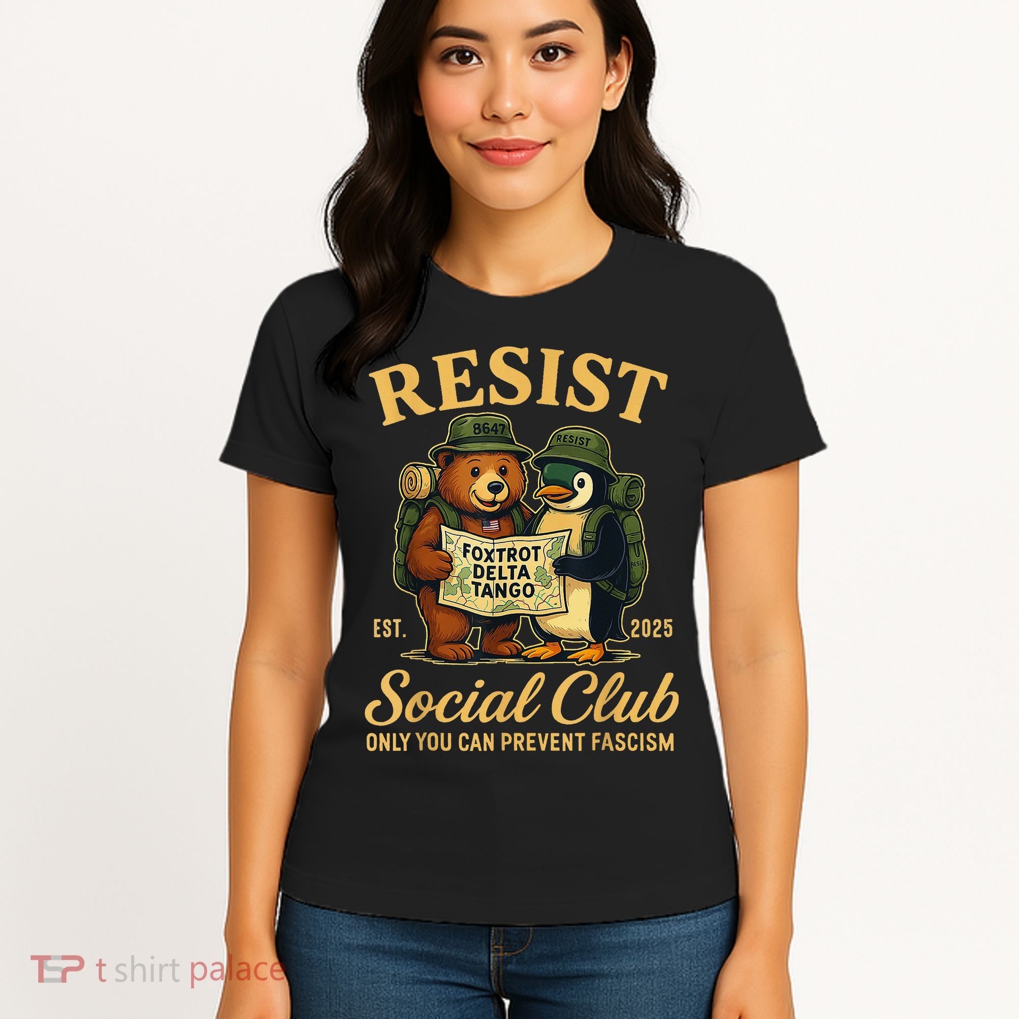 Funny Penguin Resist Penguins Protest Against Tariffs Women's T-Shirt