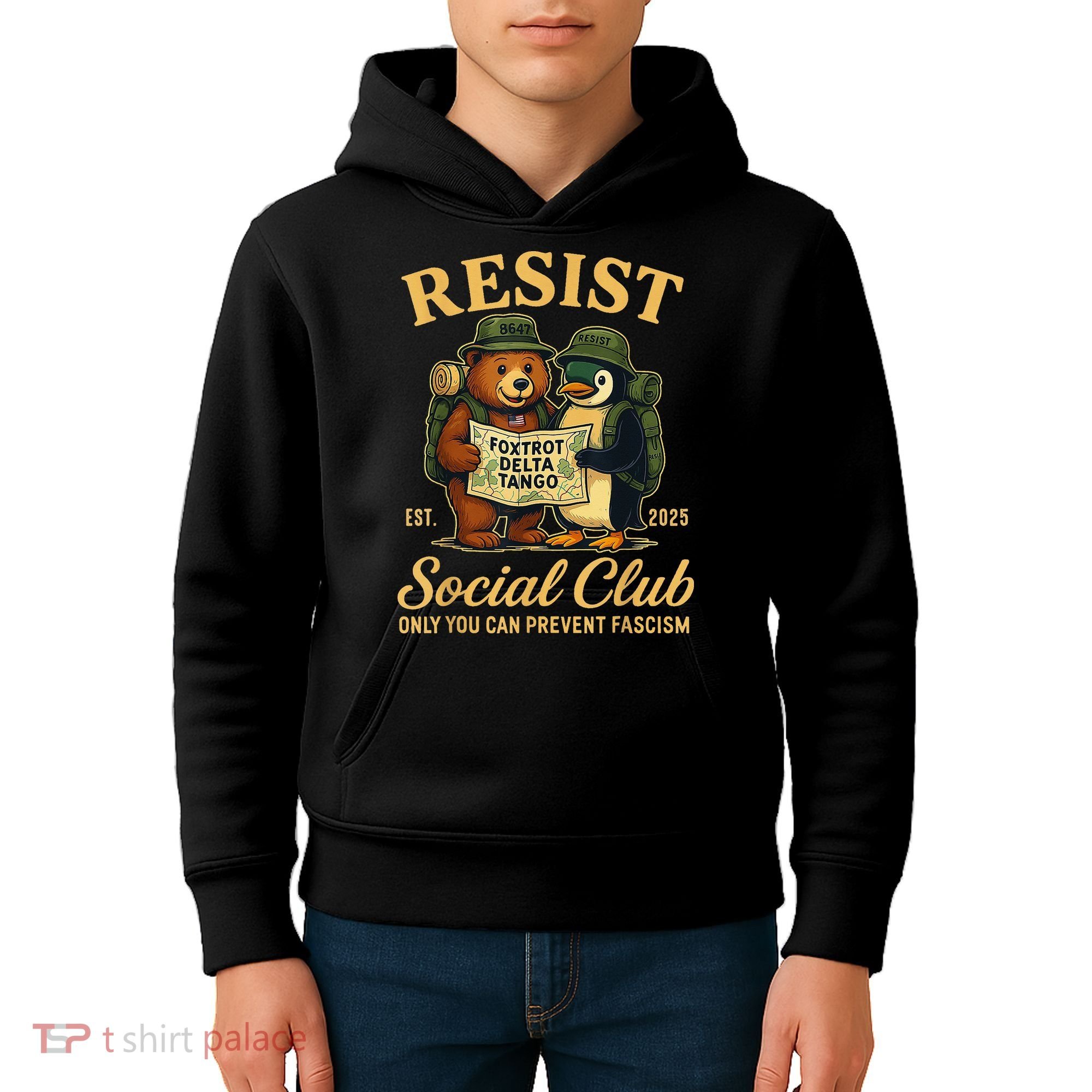 Funny Penguin Resist Penguins Protest Against Tariffs Kids Hoodie