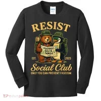 Funny Penguin Resist Penguins Protest Against Tariffs Kids Long Sleeve Shirt thumb 0