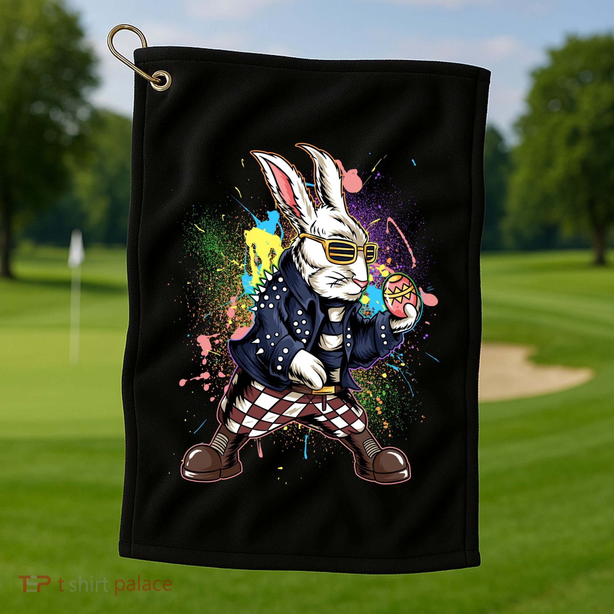 Funny Punk Rock Easter Bunny Rabbit Golf Towel
