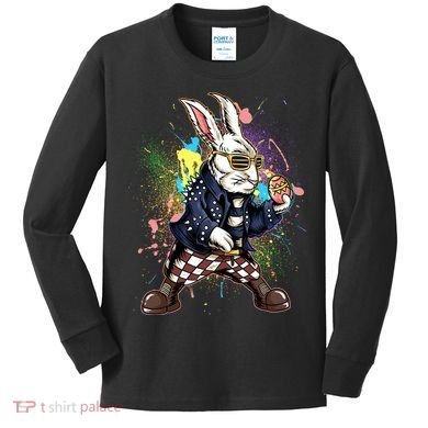 Funny Punk Rock Easter Bunny Rabbit Kids Long Sleeve Shirt