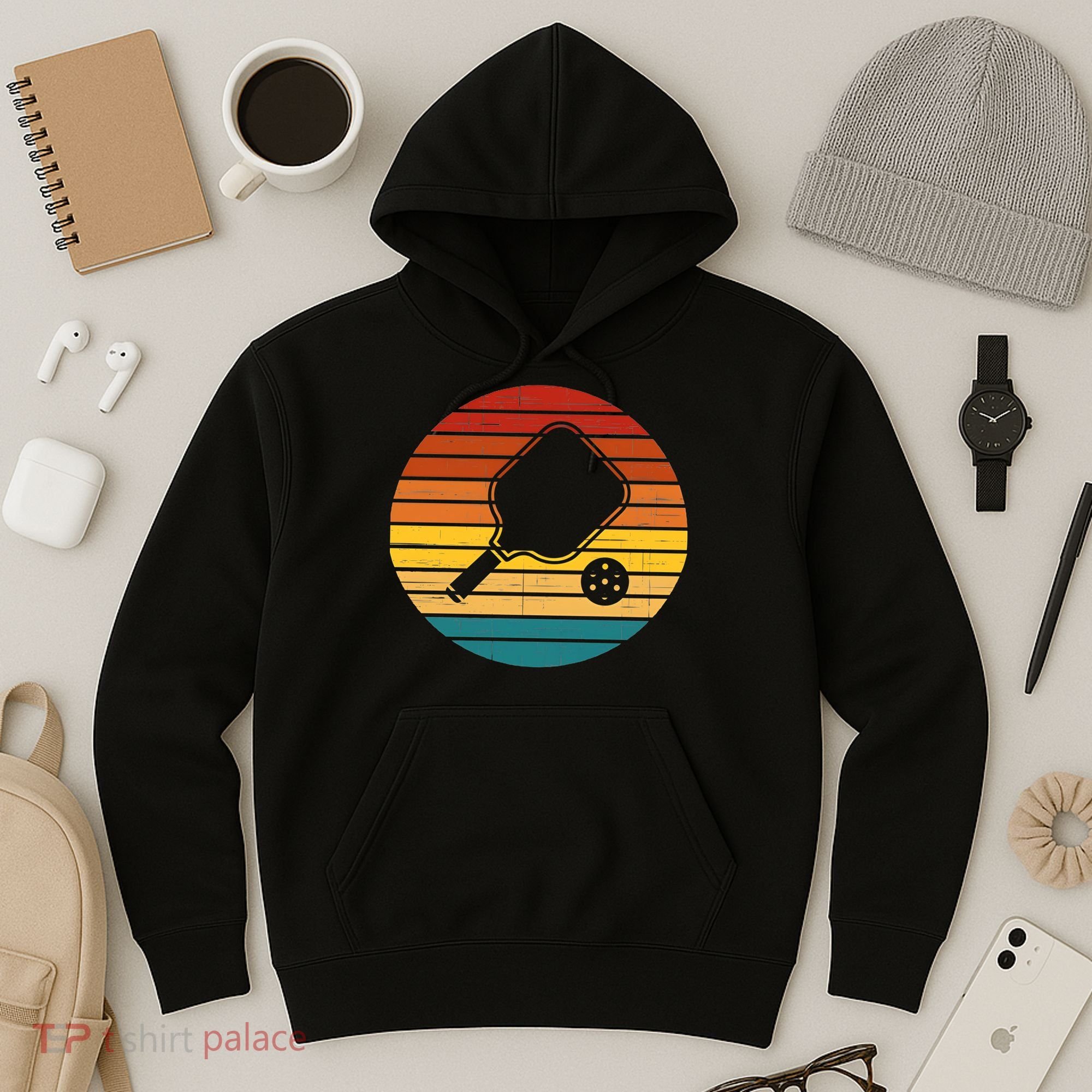 Funny Pickleball Retro Sunset Gift Hoodie