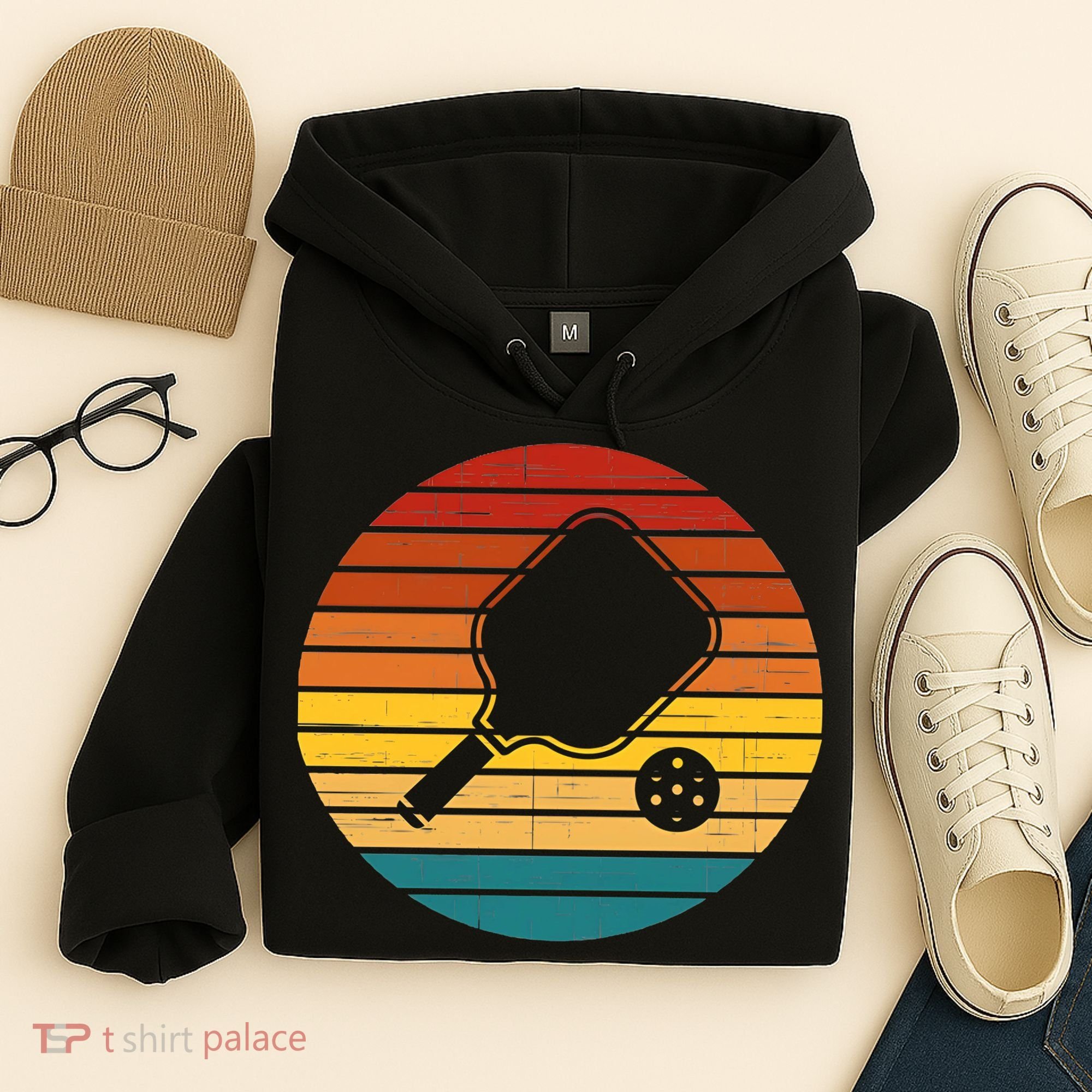 Funny Pickleball Retro Sunset Gift Hoodie