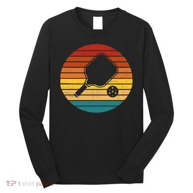 Funny Pickleball Retro Sunset Gift Long Sleeve Shirt