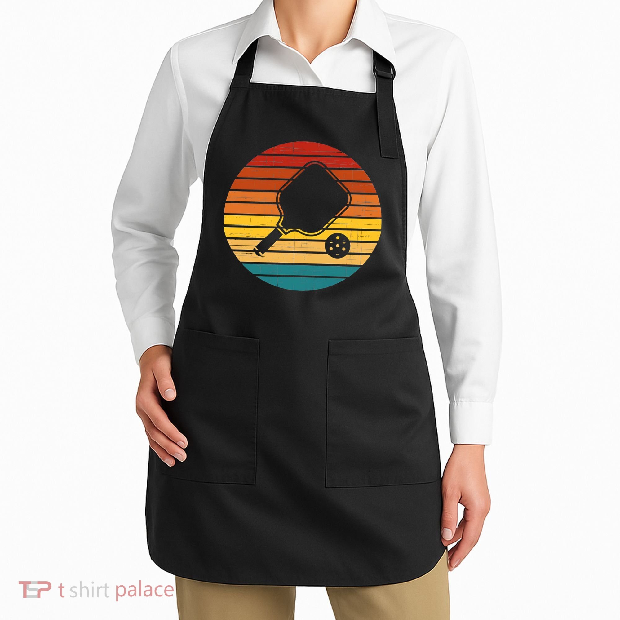Funny Pickleball Retro Sunset Gift Apron