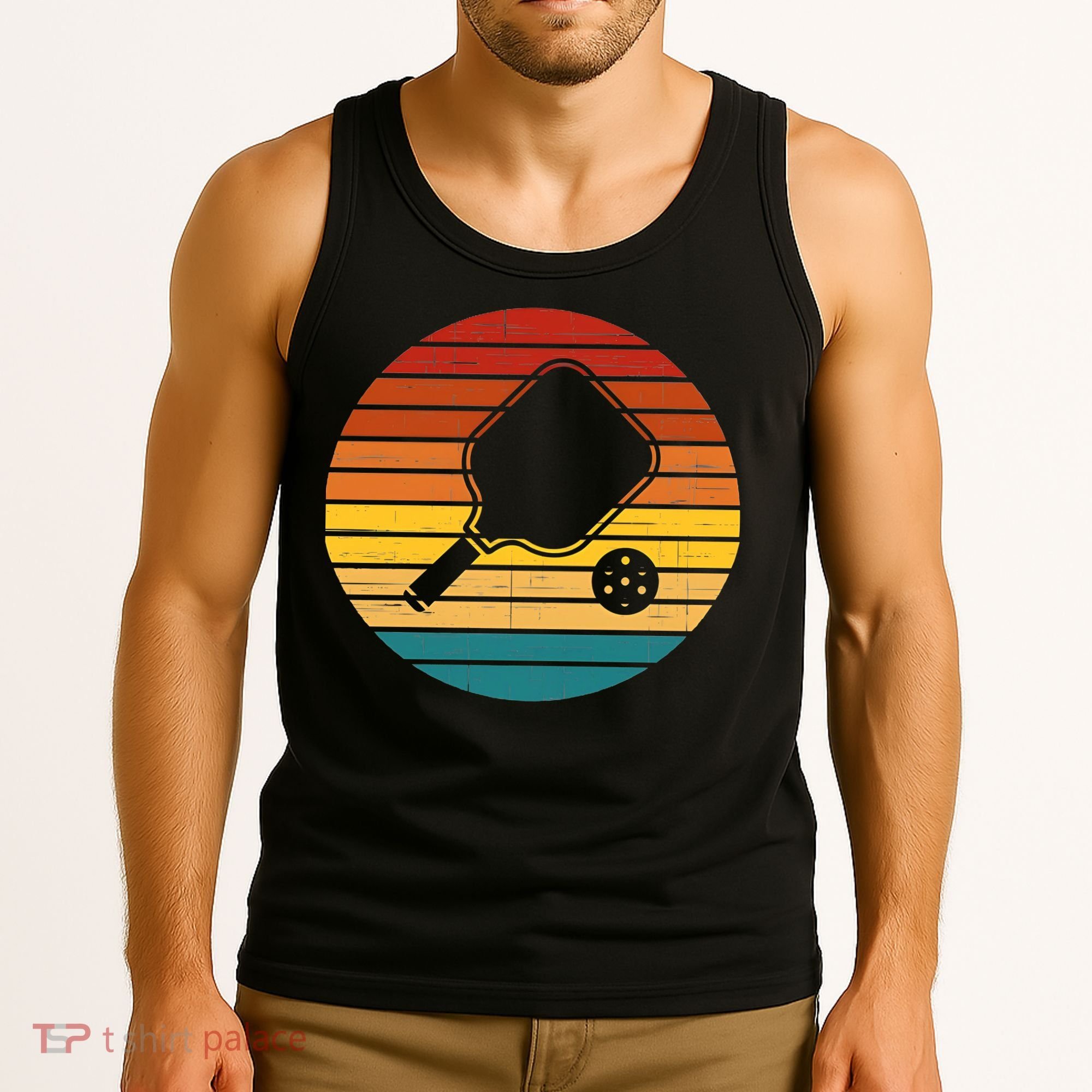 Funny Pickleball Retro Sunset Gift Tank Top