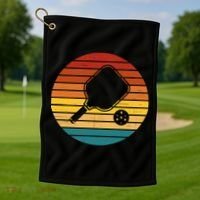 Funny Pickleball Retro Sunset Gift Golf Towel thumb 1