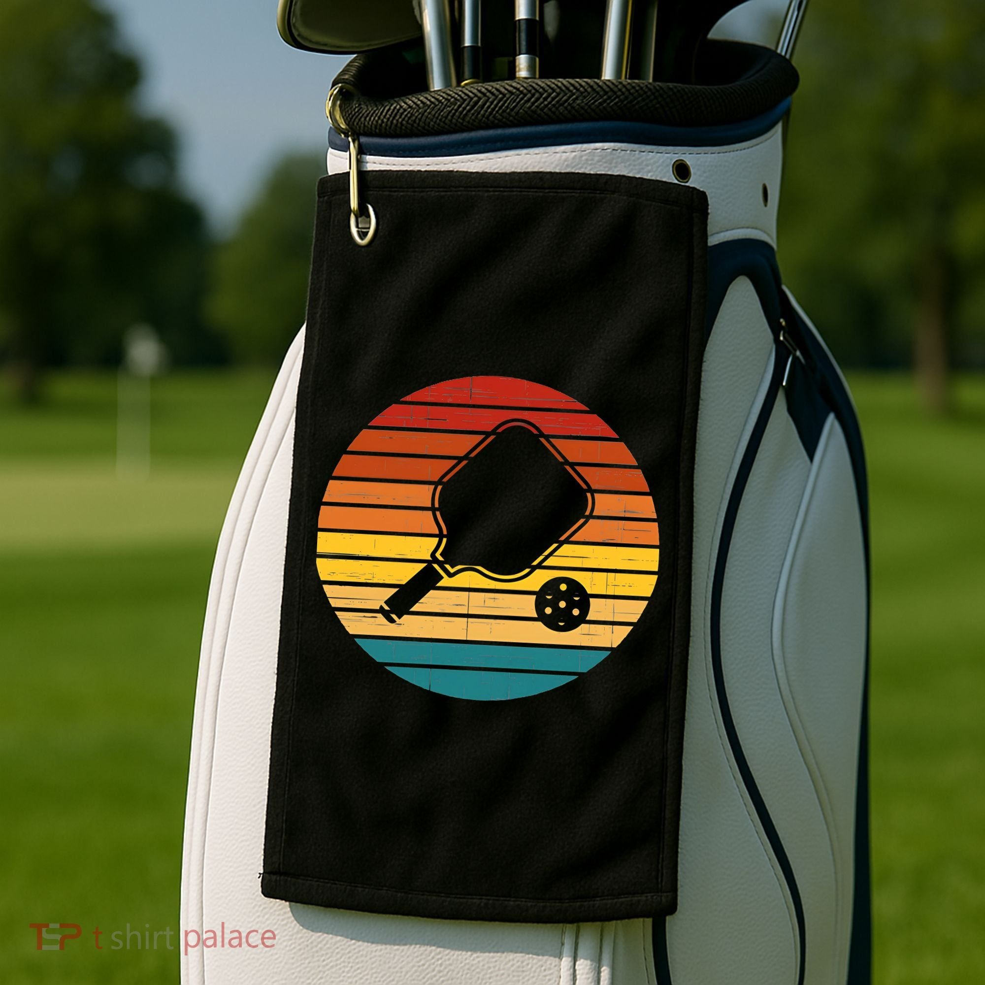 Funny Pickleball Retro Sunset Gift Golf Towel