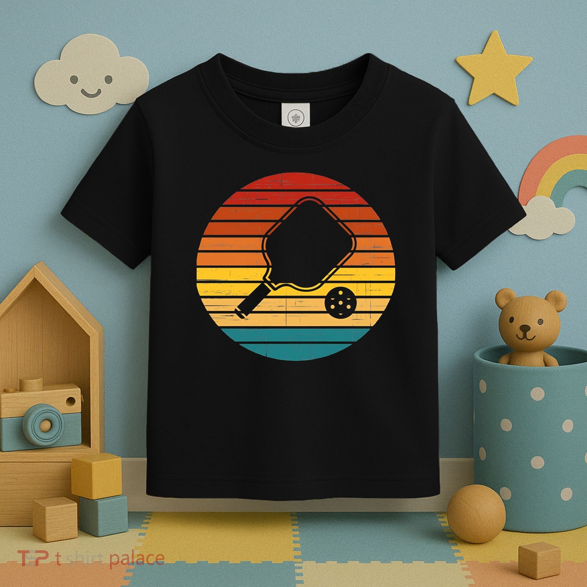 Funny Pickleball Retro Sunset Gift Toddler T-Shirt