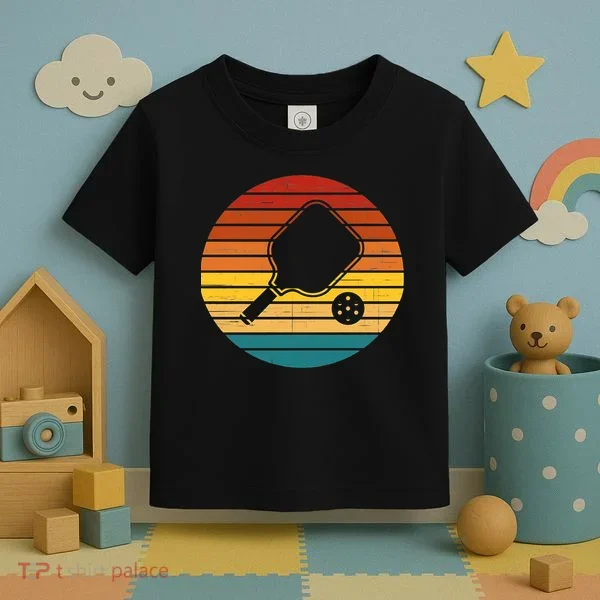 Funny Pickleball Retro Sunset Gift Toddler T-Shirt