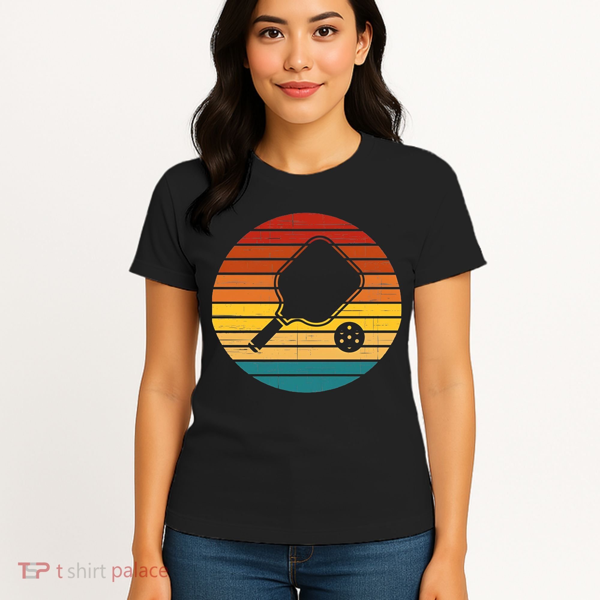 Funny Pickleball Retro Sunset Gift Women's T-Shirt