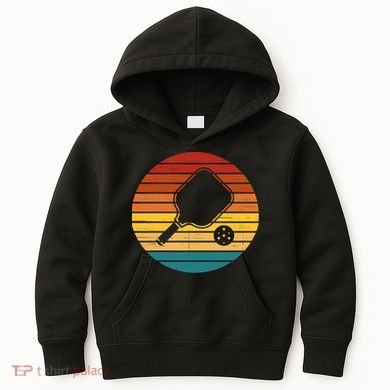 Funny Pickleball Retro Sunset Gift Kids Hoodie