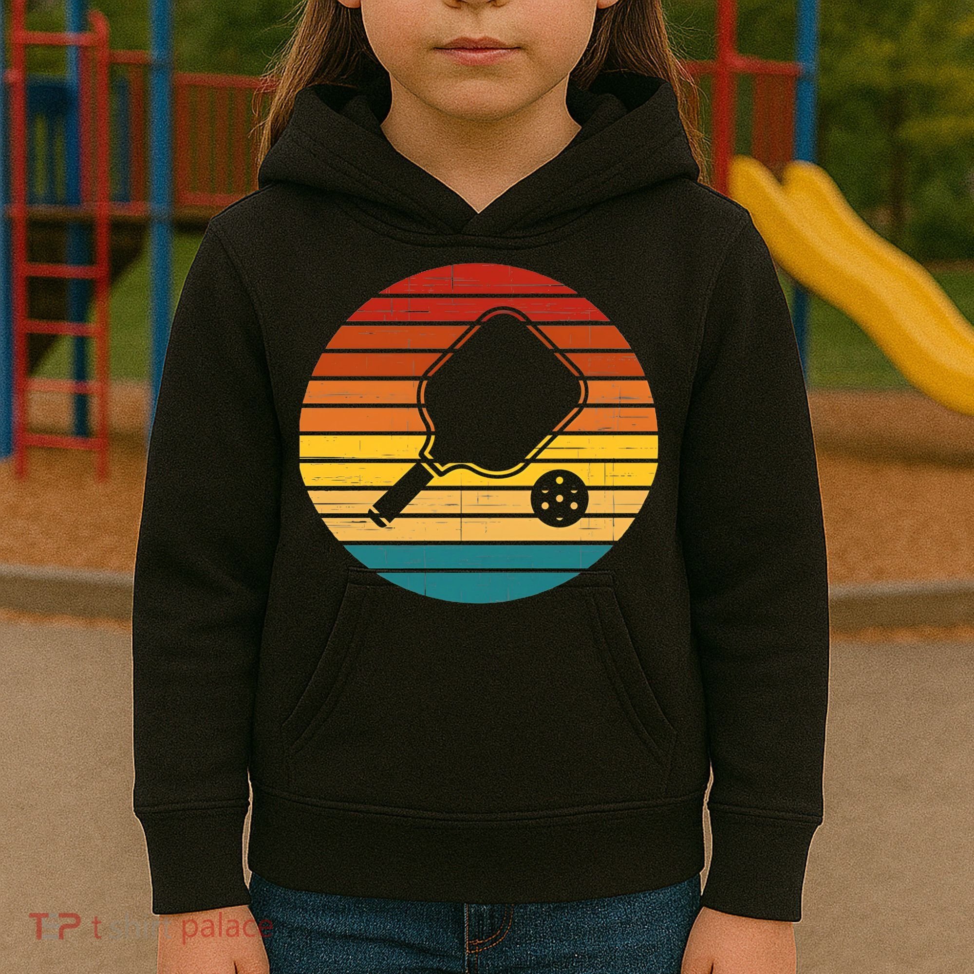 Funny Pickleball Retro Sunset Gift Kids Hoodie
