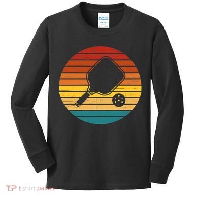 Funny Pickleball Retro Sunset Gift Kids Long Sleeve Shirt