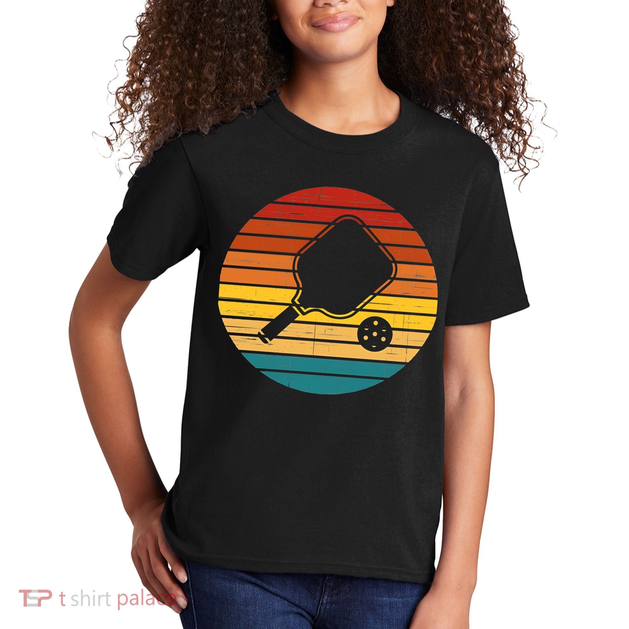 Funny Pickleball Retro Sunset Gift Kids T-Shirt