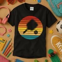 Funny Pickleball Retro Sunset Gift Kids T-Shirt thumb 3