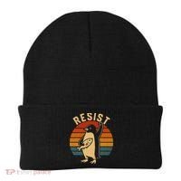 Funny Penguin Resist Penguins Protest Against Tariffs Beanie thumb 0