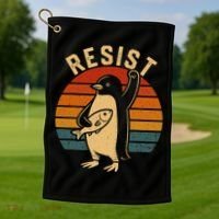 Funny Penguin Resist Penguins Protest Against Tariffs Golf Towel thumb 1