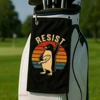Funny Penguin Resist Penguins Protest Against Tariffs Golf Towel thumb 2