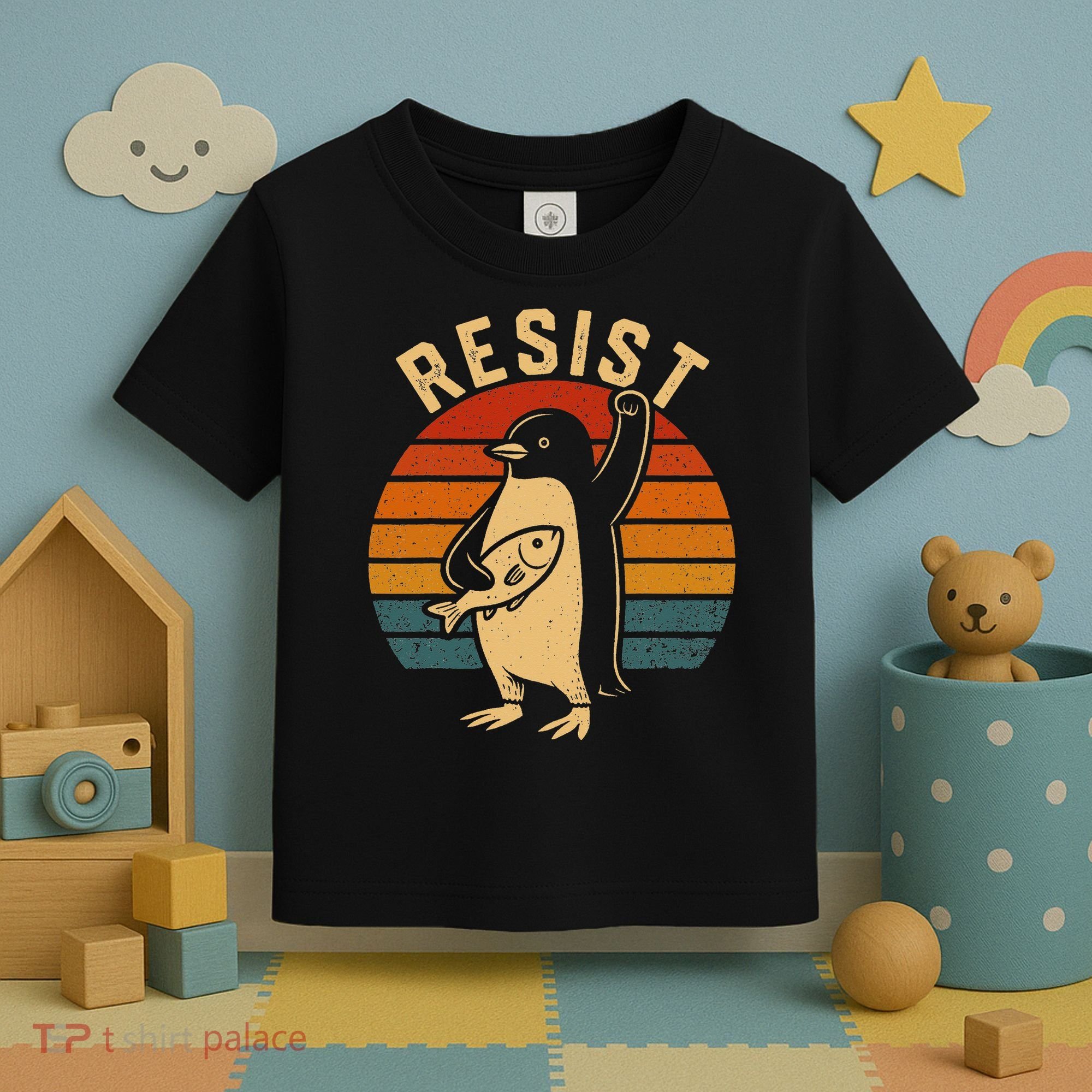 Funny Penguin Resist Penguins Protest Against Tariffs Toddler T-Shirt