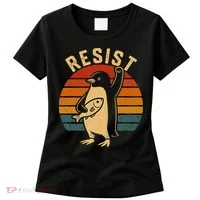 Funny Penguin Resist Penguins Protest Against Tariffs Women's T-Shirt thumb 0