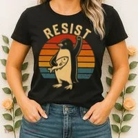 Funny Penguin Resist Penguins Protest Against Tariffs Women's T-Shirt thumb 2