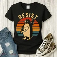 Funny Penguin Resist Penguins Protest Against Tariffs Women's T-Shirt thumb 3