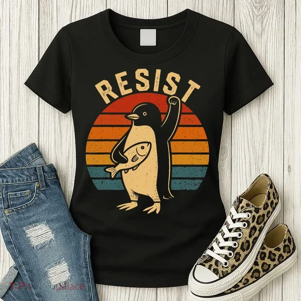 Funny Penguin Resist Penguins Protest Against Tariffs Women's T-Shirt