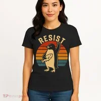 Funny Penguin Resist Penguins Protest Against Tariffs Women's T-Shirt thumb 4