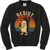 Funny Penguin Resist Penguins Protest Against Tariffs Kids Sweatshirt thumb 0