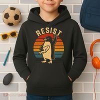Funny Penguin Resist Penguins Protest Against Tariffs Kids Hoodie thumb 2