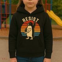 Funny Penguin Resist Penguins Protest Against Tariffs Kids Hoodie thumb 3