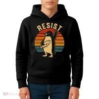 Funny Penguin Resist Penguins Protest Against Tariffs Kids Hoodie thumb 4