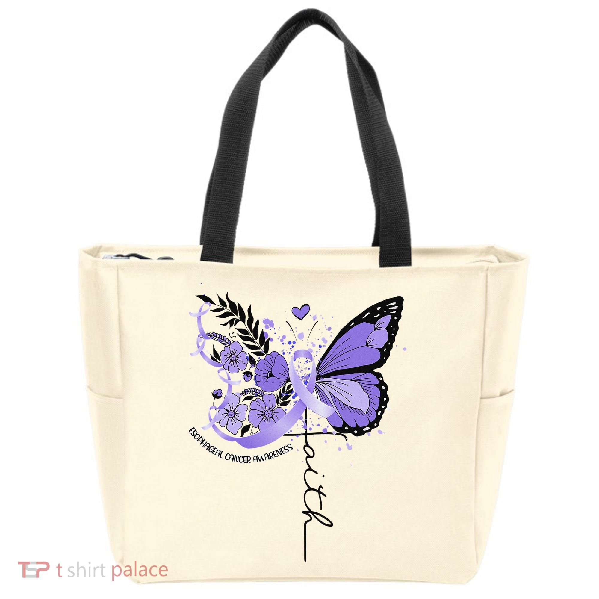 Faith Periwinkle Ribbon Esophageal Cancer Awareness Tote Bag