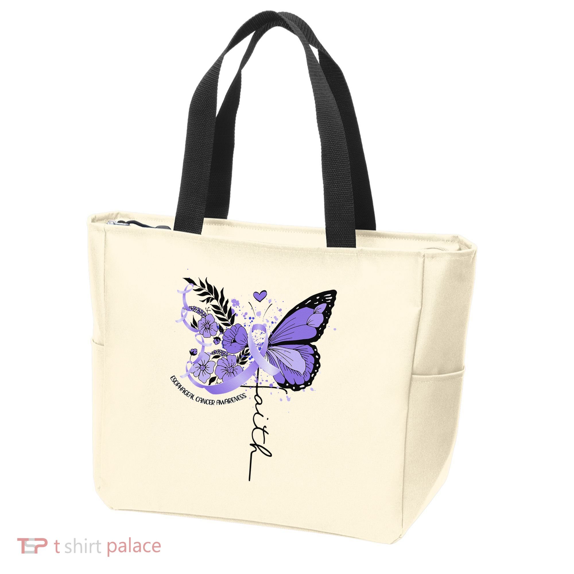 Faith Periwinkle Ribbon Esophageal Cancer Awareness Tote Bag
