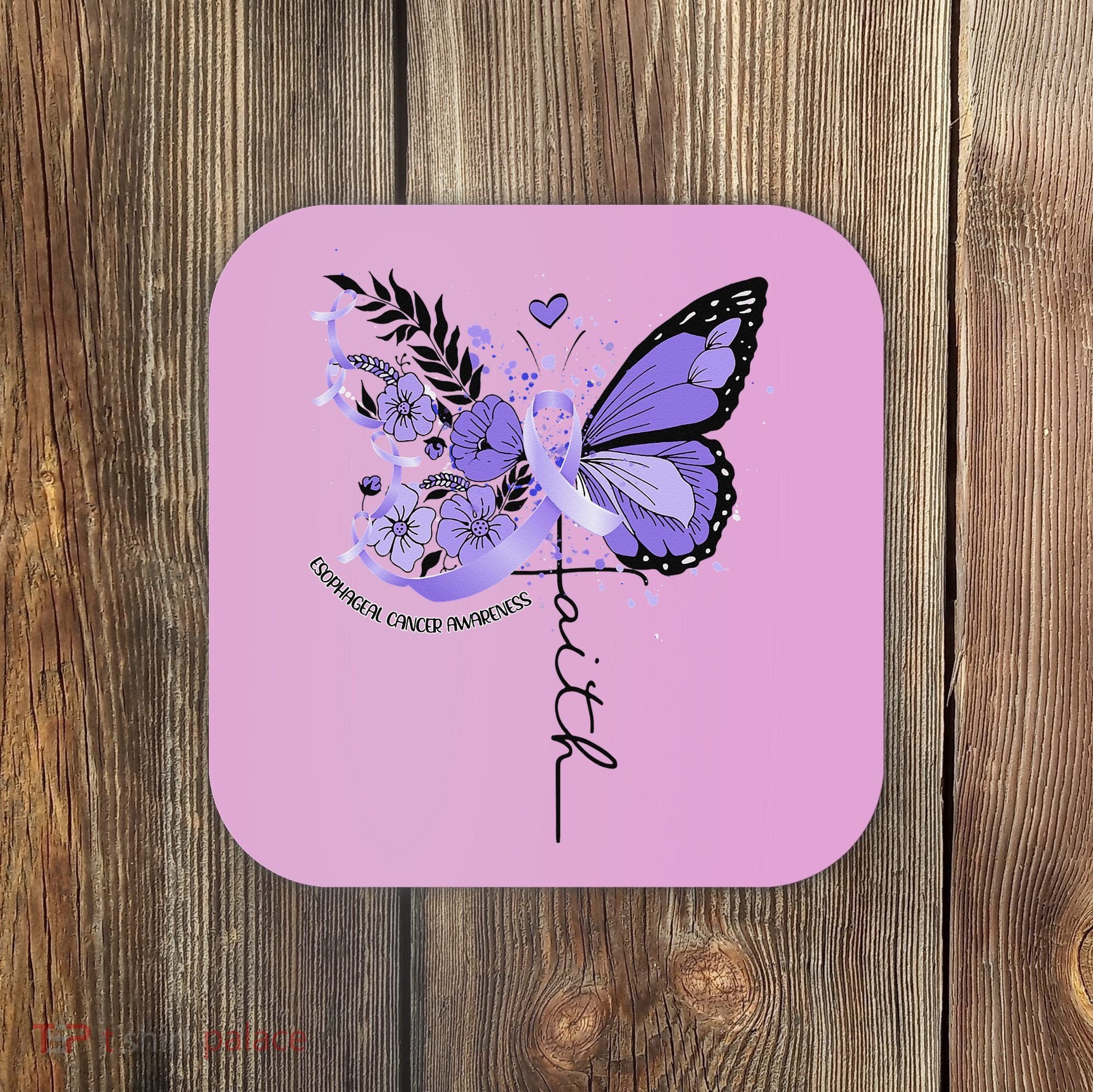 Faith Periwinkle Ribbon Esophageal Cancer Awareness Coaster