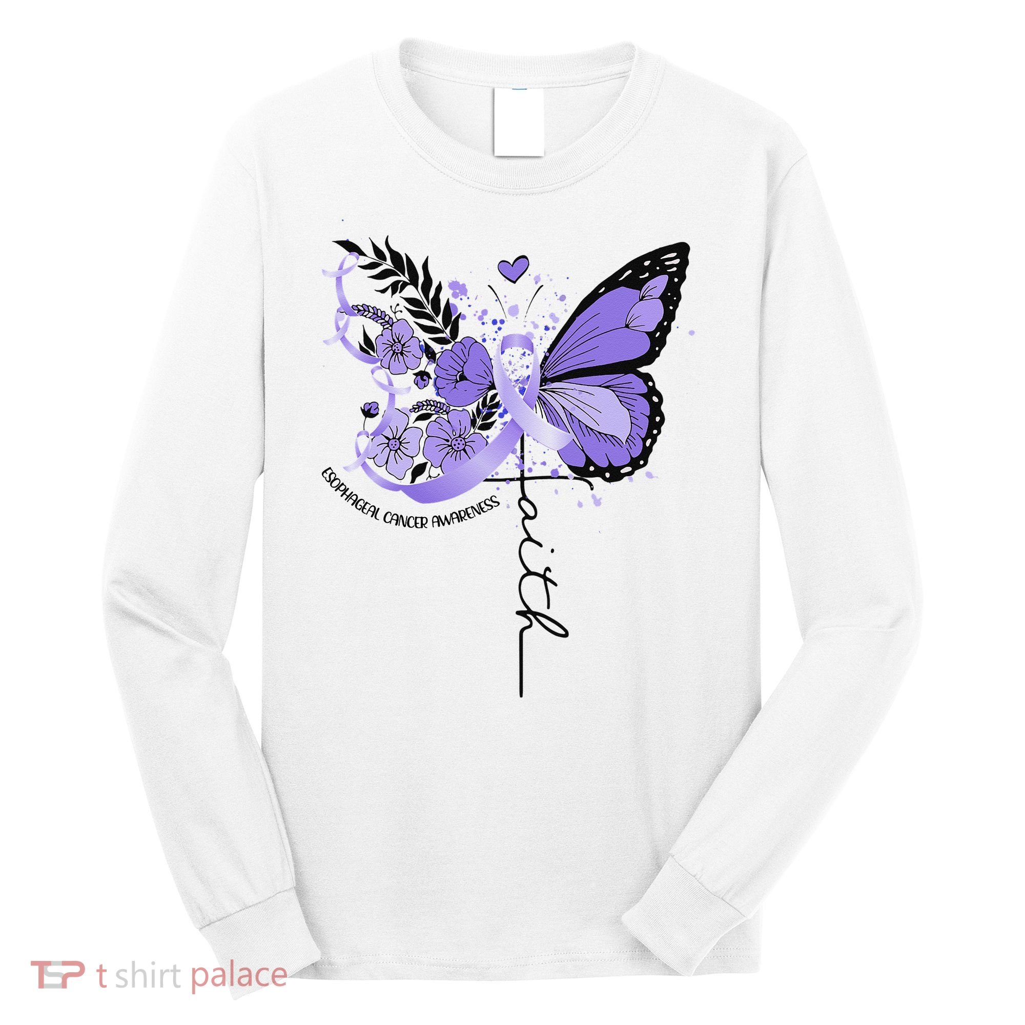 Faith Periwinkle Ribbon Esophageal Cancer Awareness Long Sleeve Shirt