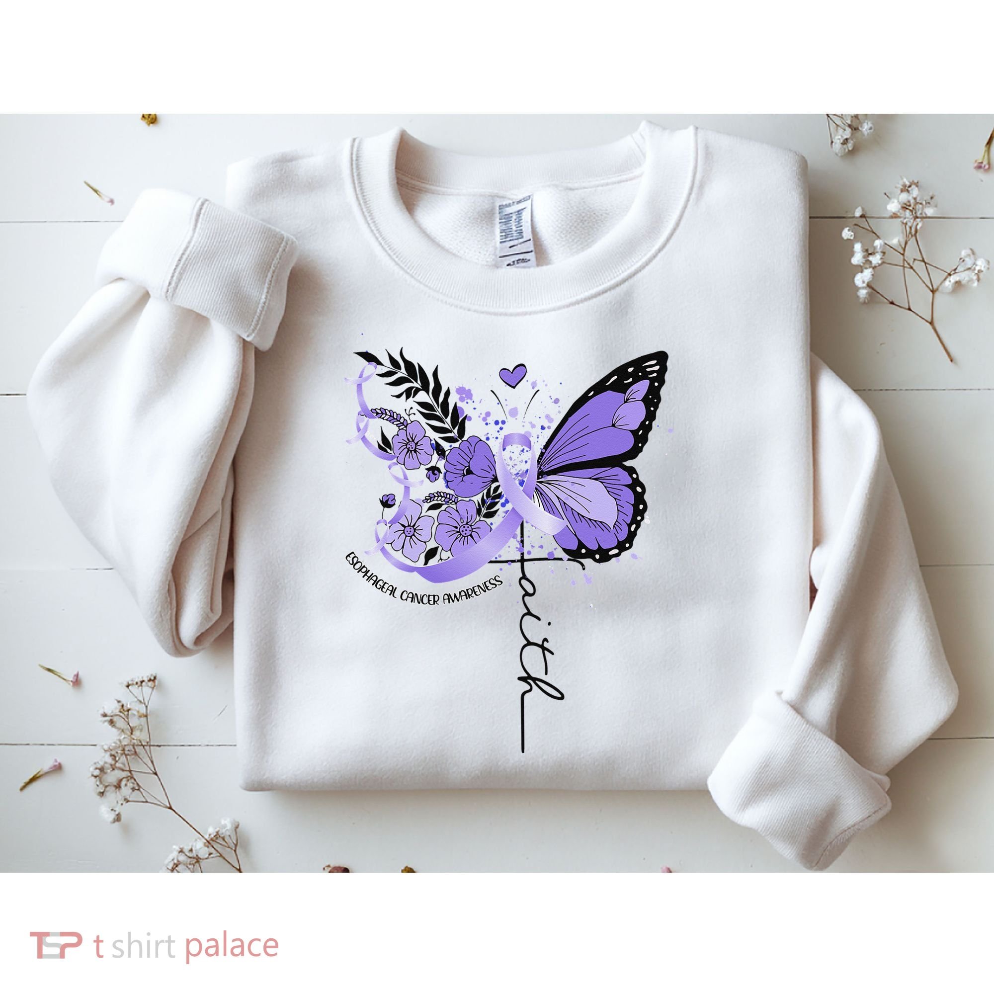 Faith Periwinkle Ribbon Esophageal Cancer Awareness Sweatshirt
