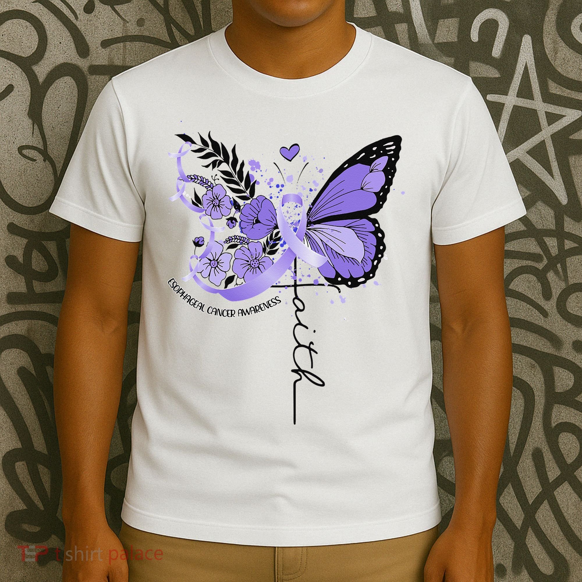 Faith Periwinkle Ribbon Esophageal Cancer Awareness T-Shirt