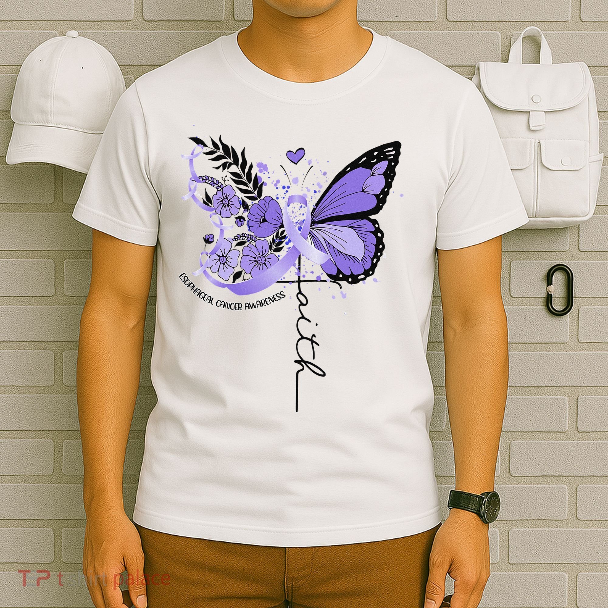 Faith Periwinkle Ribbon Esophageal Cancer Awareness T-Shirt