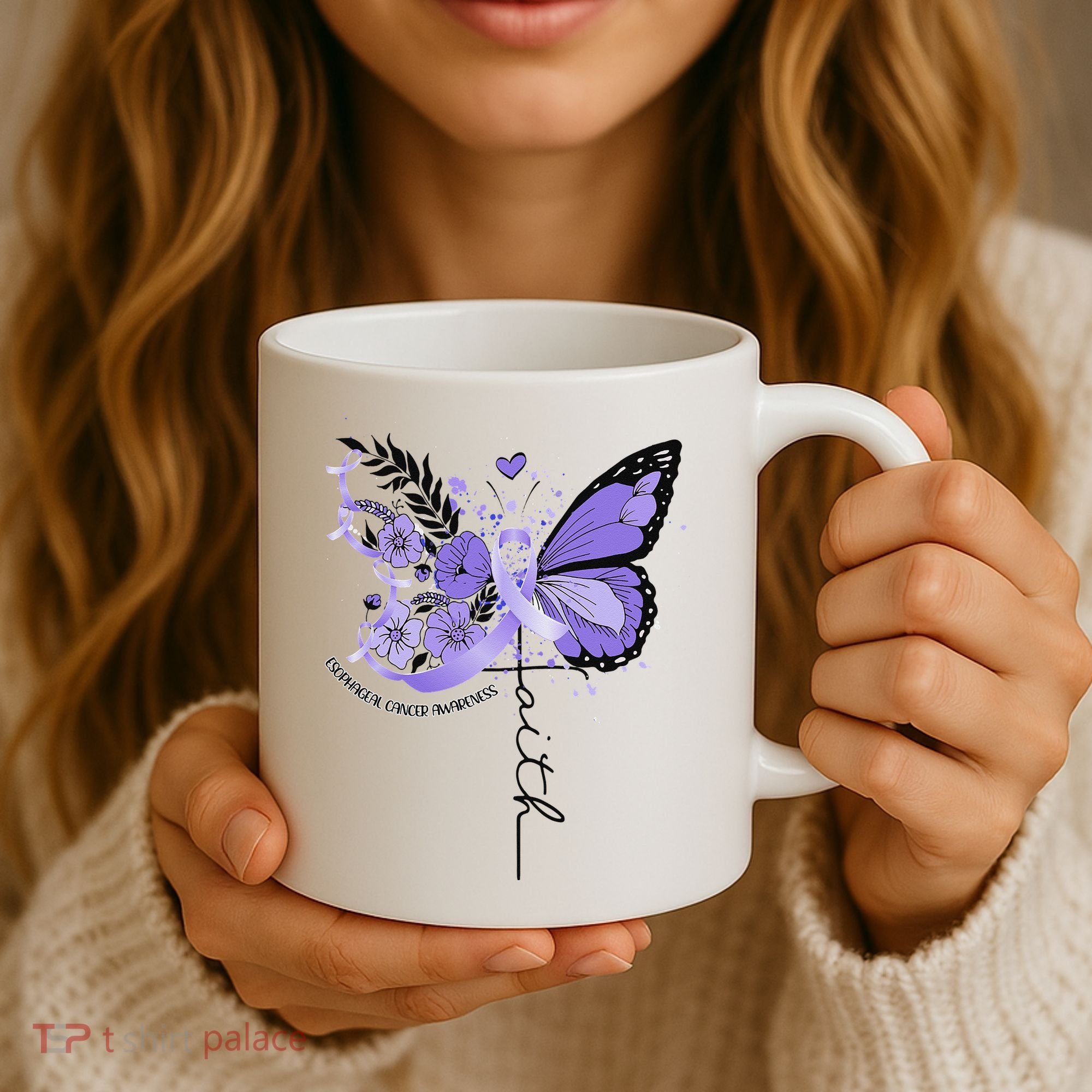 Faith Periwinkle Ribbon Esophageal Cancer Awareness Coffee Mug