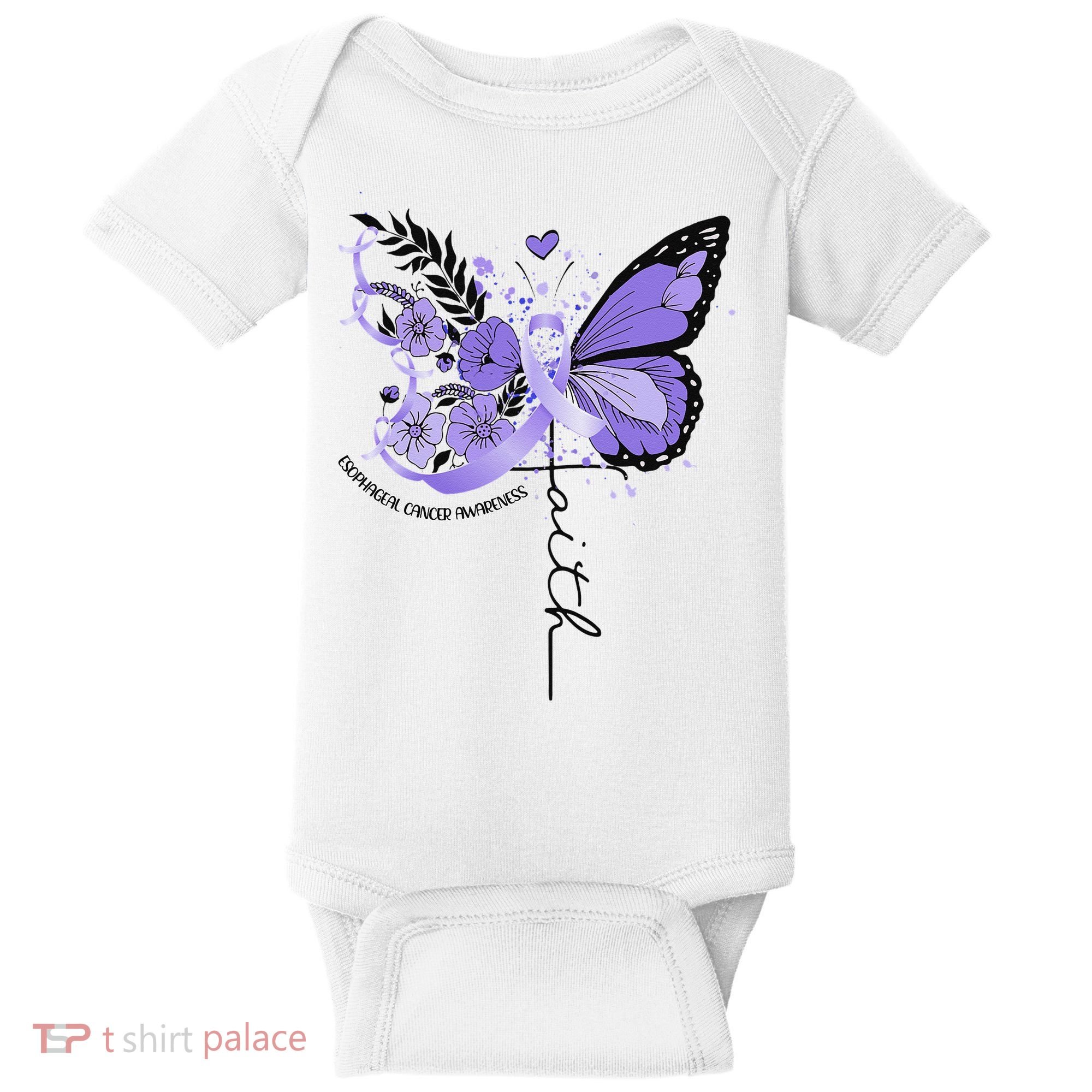 Faith Periwinkle Ribbon Esophageal Cancer Awareness Baby Bodysuit