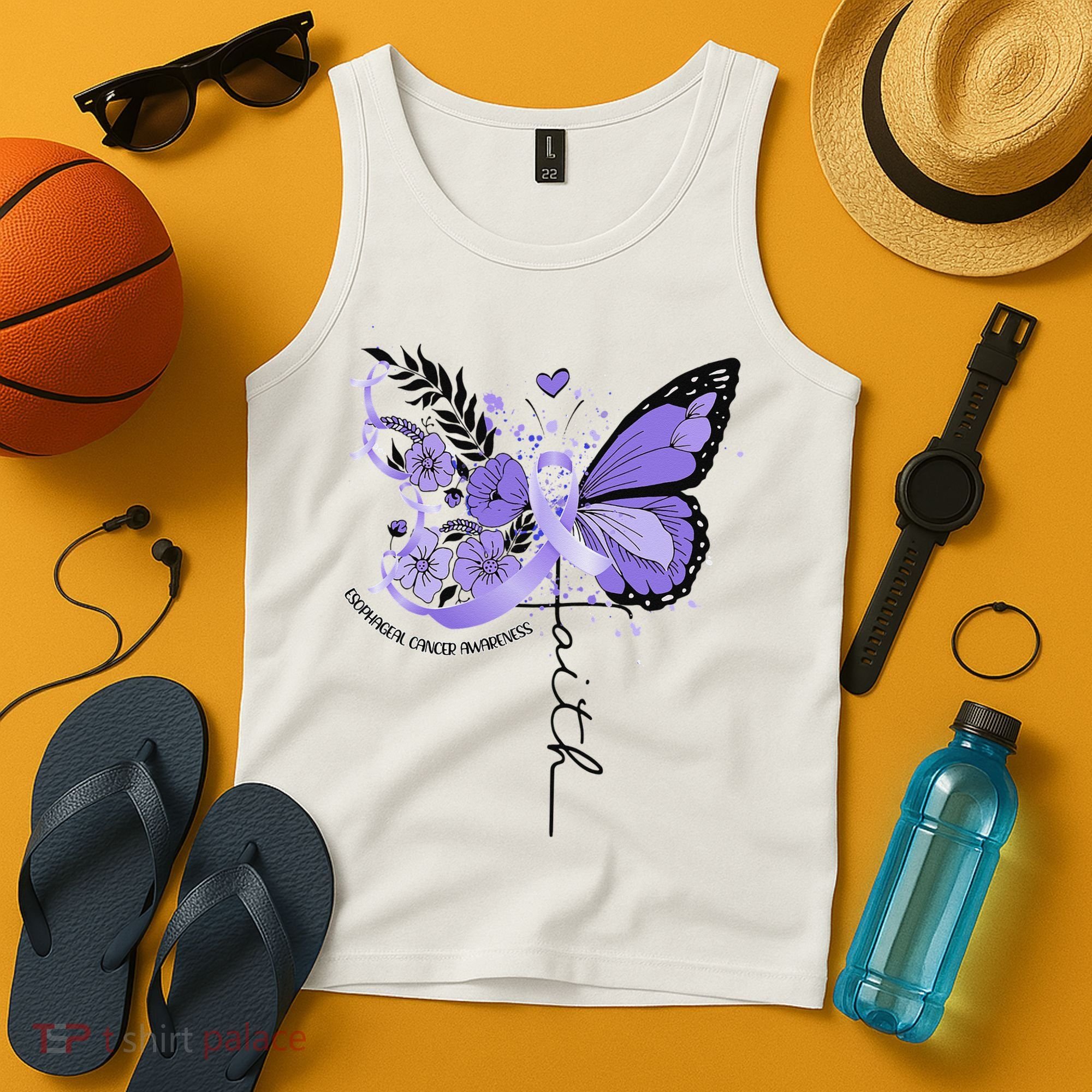 Faith Periwinkle Ribbon Esophageal Cancer Awareness Tank Top