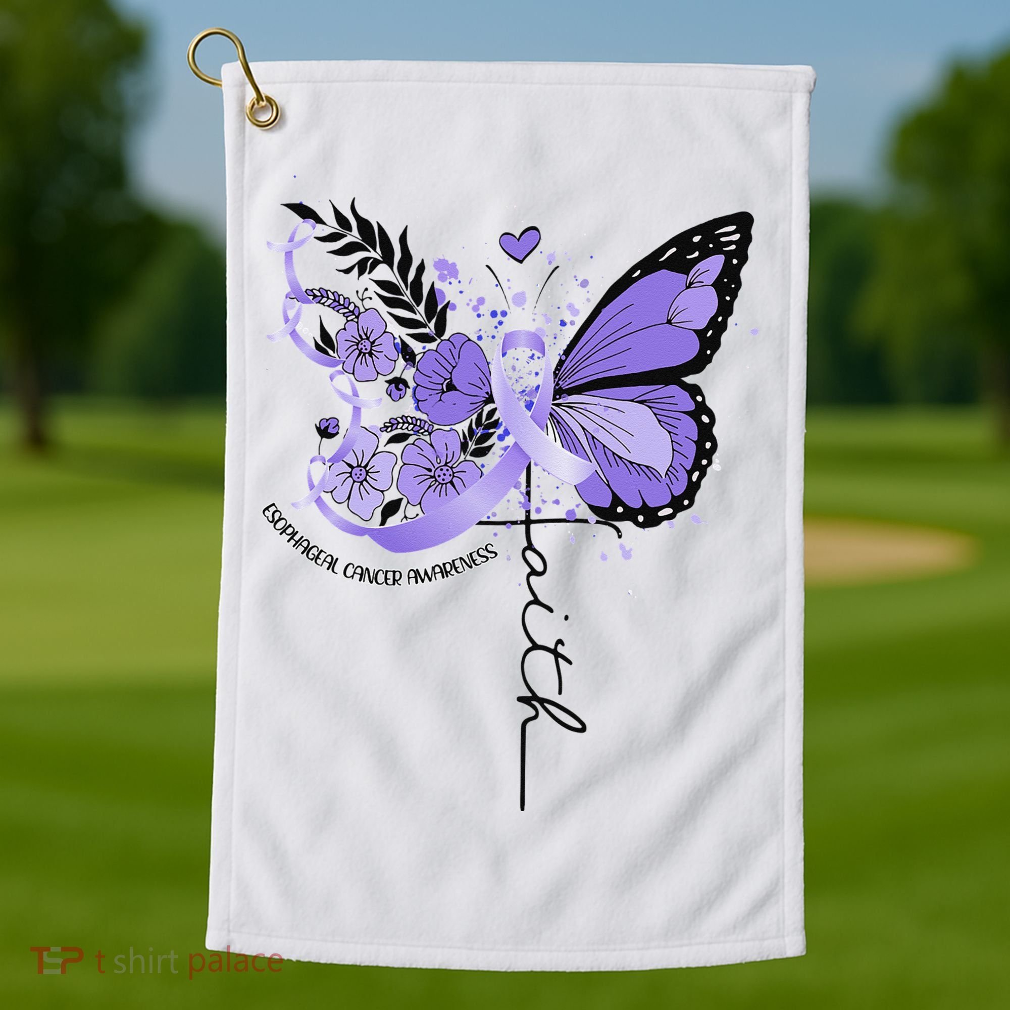 Faith Periwinkle Ribbon Esophageal Cancer Awareness Golf Towel