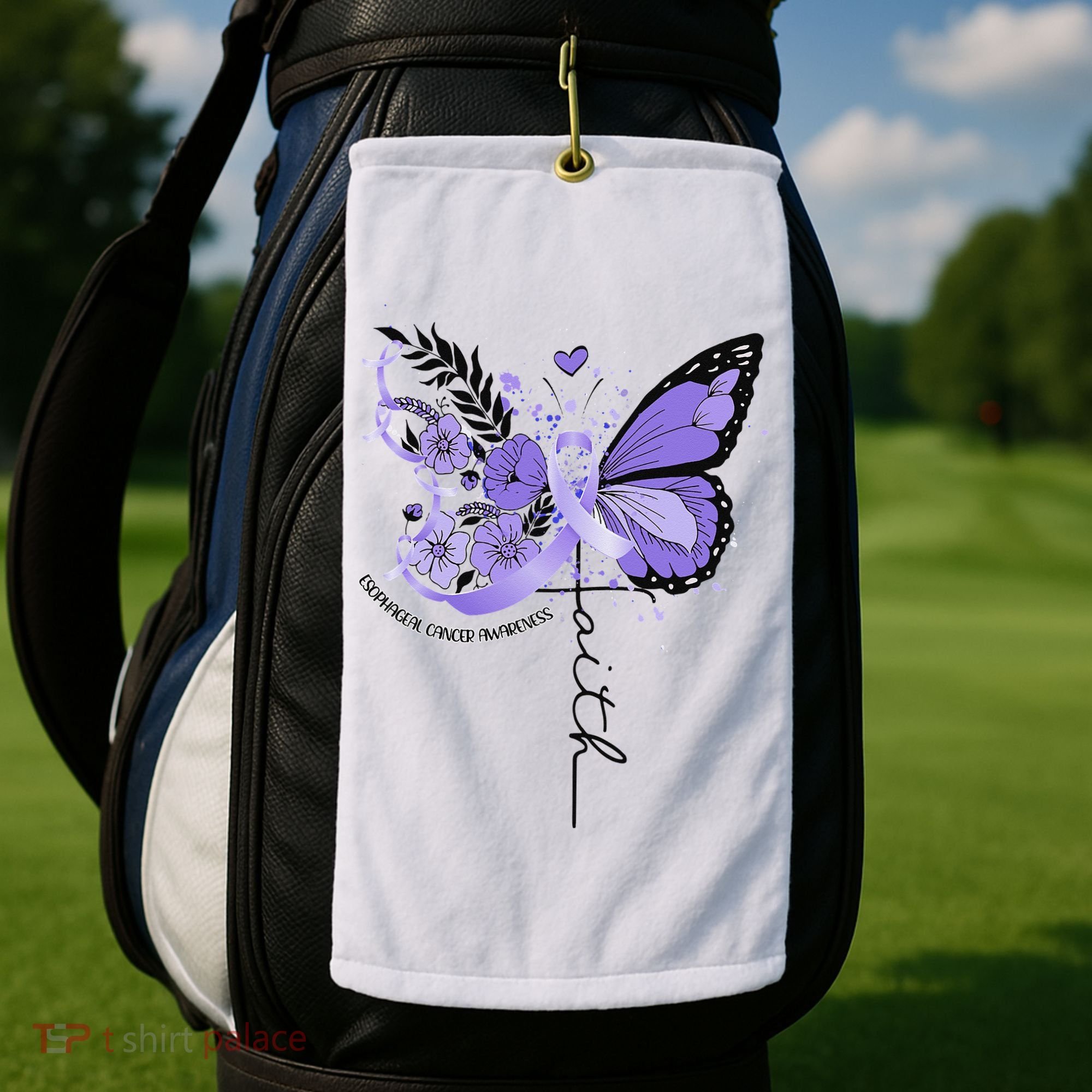 Faith Periwinkle Ribbon Esophageal Cancer Awareness Golf Towel