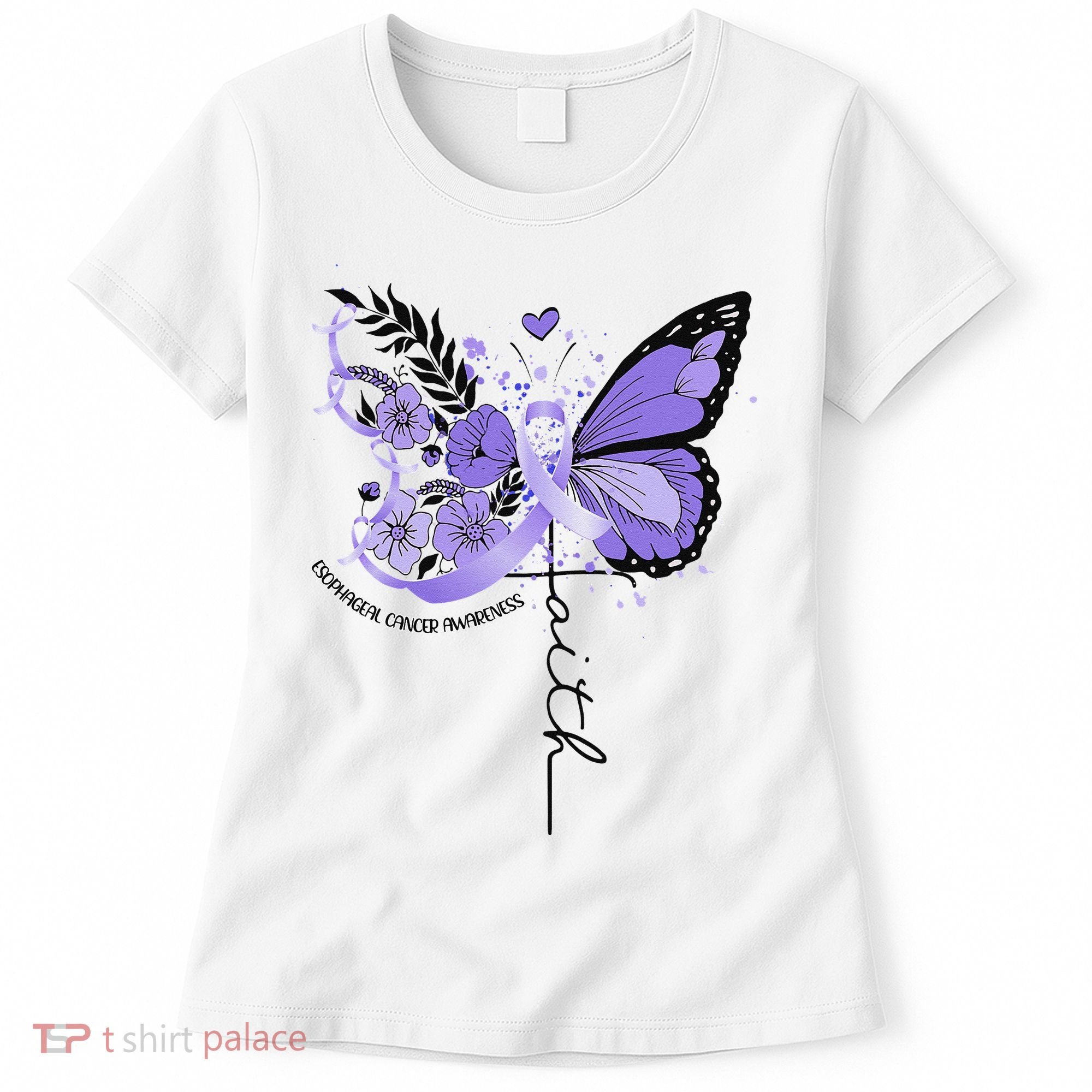 Faith Periwinkle Ribbon Esophageal Cancer Awareness Women's T-Shirt