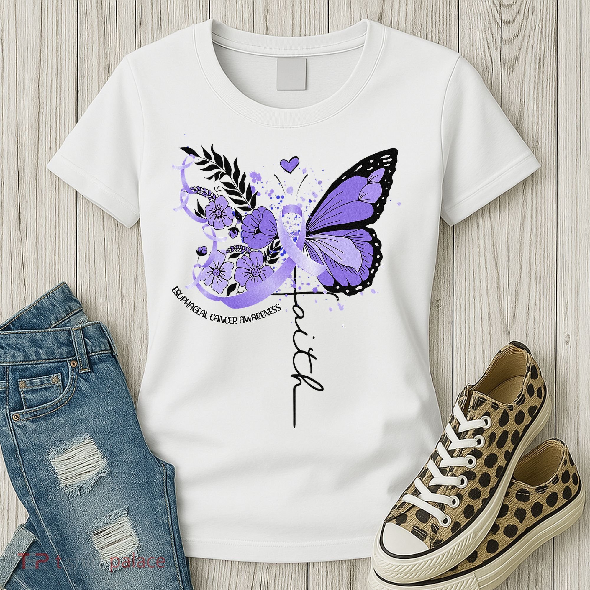 Faith Periwinkle Ribbon Esophageal Cancer Awareness Women's T-Shirt