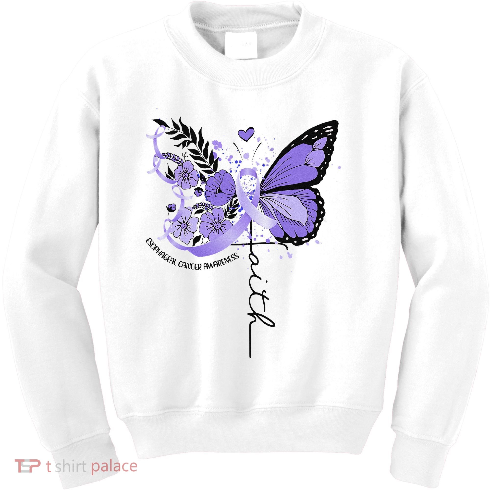 Faith Periwinkle Ribbon Esophageal Cancer Awareness Kids Sweatshirt