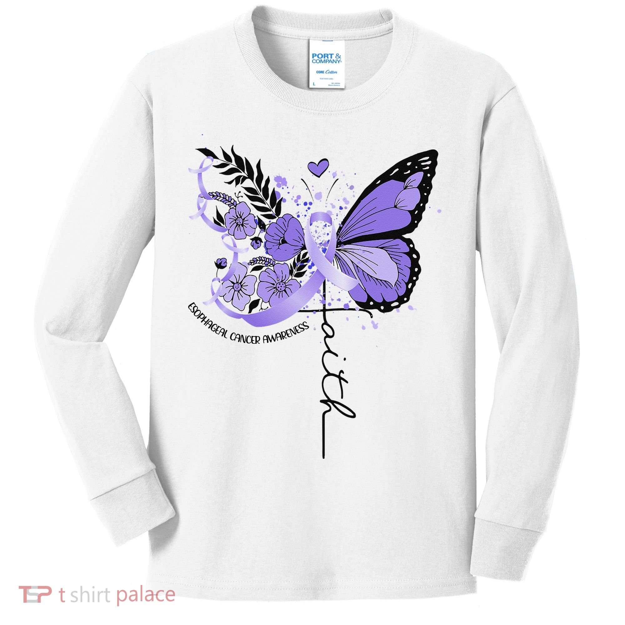 Faith Periwinkle Ribbon Esophageal Cancer Awareness Kids Long Sleeve Shirt
